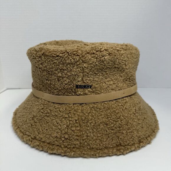 Gigi Pip Jackson Sherpa Bucket Hat In Camel With Leather Band Sz 57 S/M New